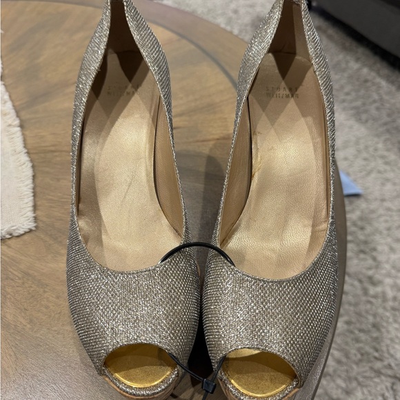 Stuart Weitzman Anna Platinum Noir Wedge Open Toe Women’s - Picture 2 of 6